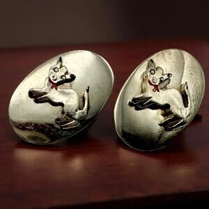 Rare Vintage Figural Cat Cufflinks Silver Tone 3D Novelty Mens